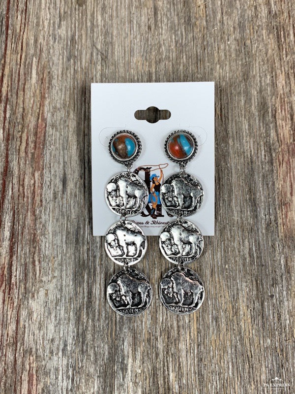 Triple Buffalo Nickel Earrings