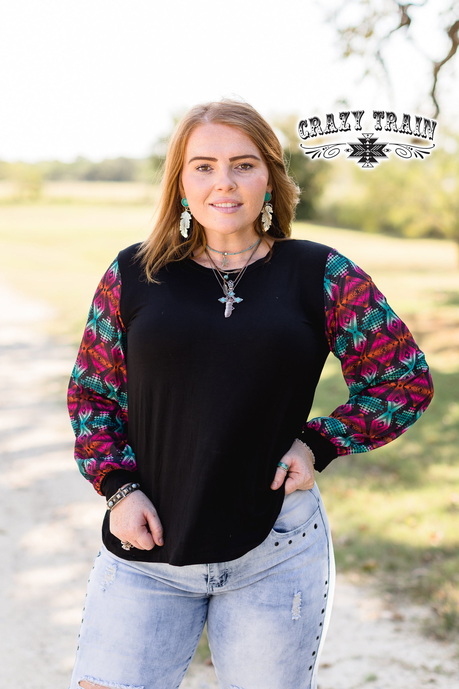 Aztec Bubble Sleeve Top