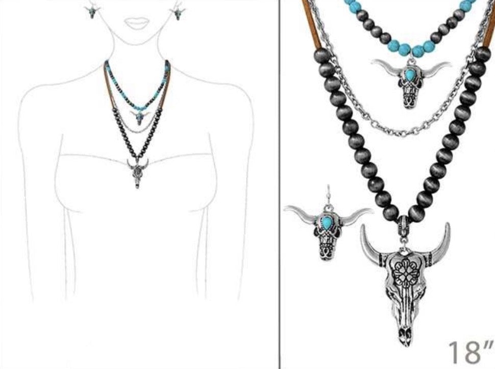 Western Navajo Pearl Layered Necklace Set Longhorn