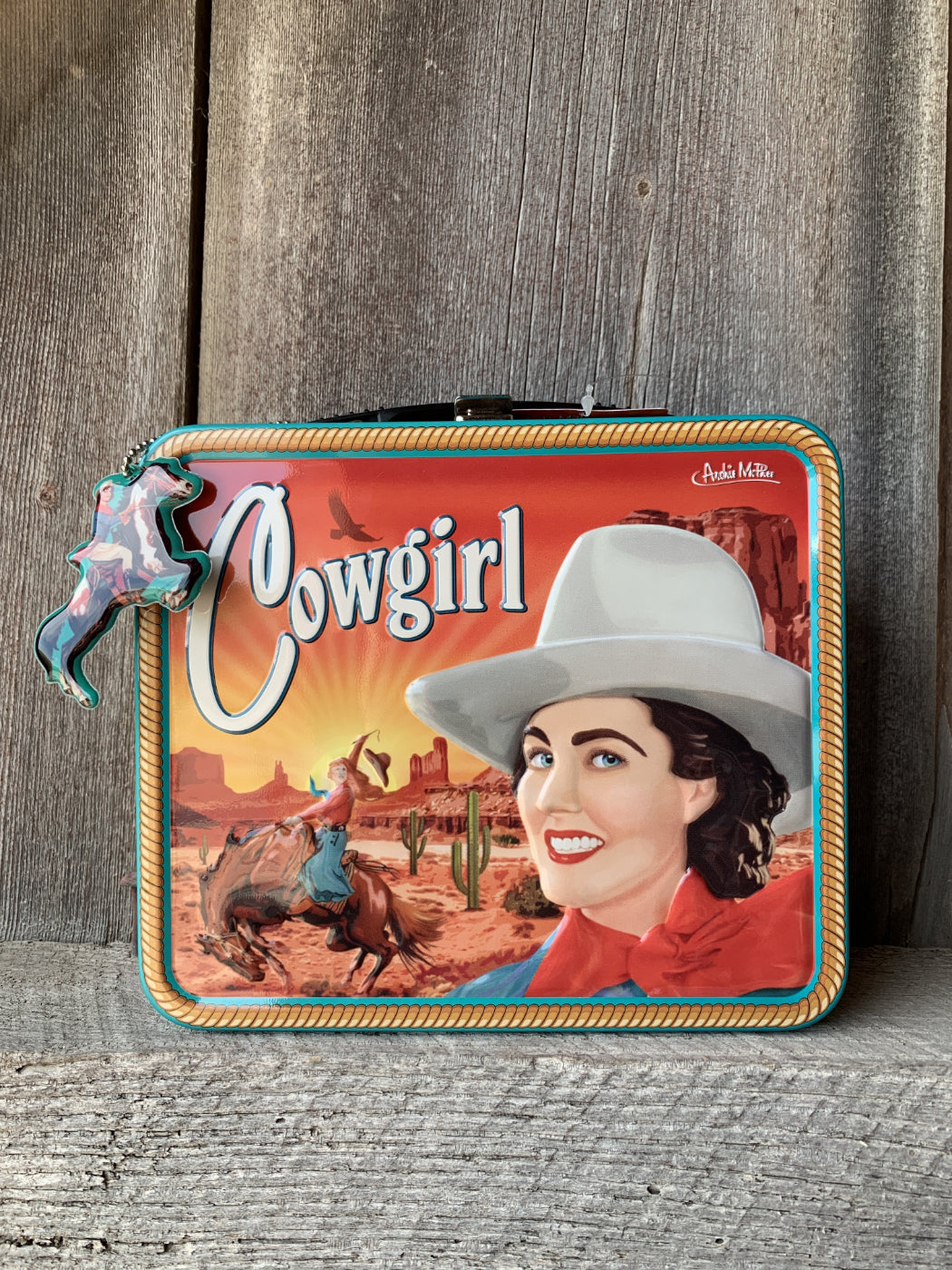 Retro Cowgirl Metal Lunch Box