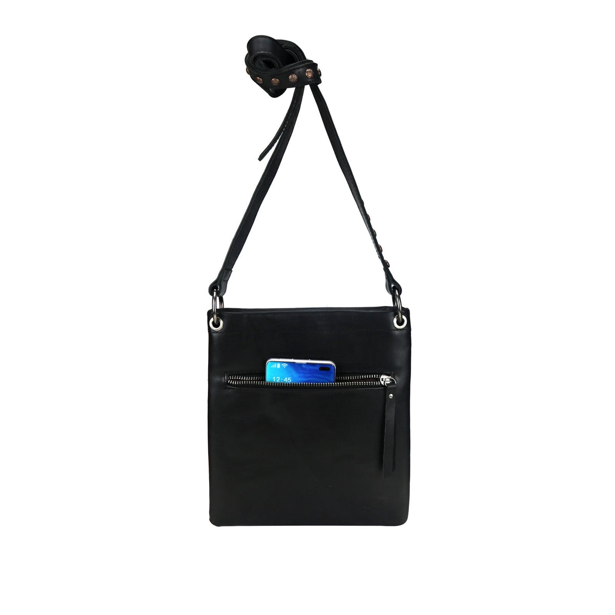 Cowgirl Bucking Bronc Cowhide Studded Crossbody Purse