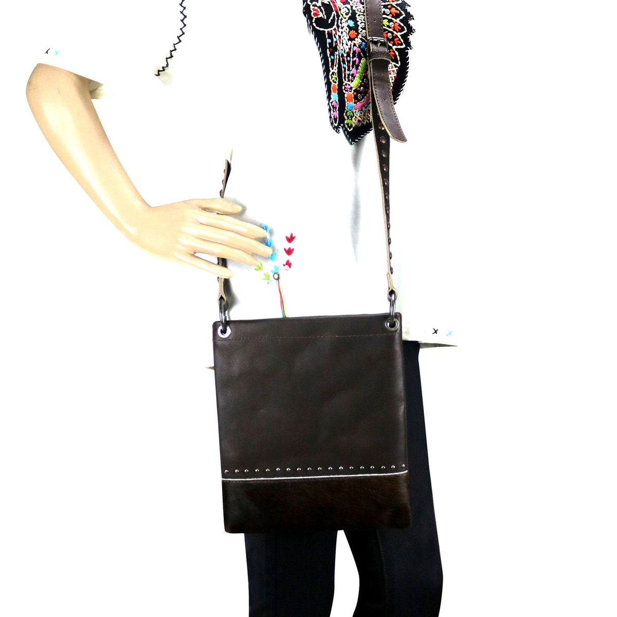 Cowgirl Bucking Bronc Cowhide Studded Crossbody Purse