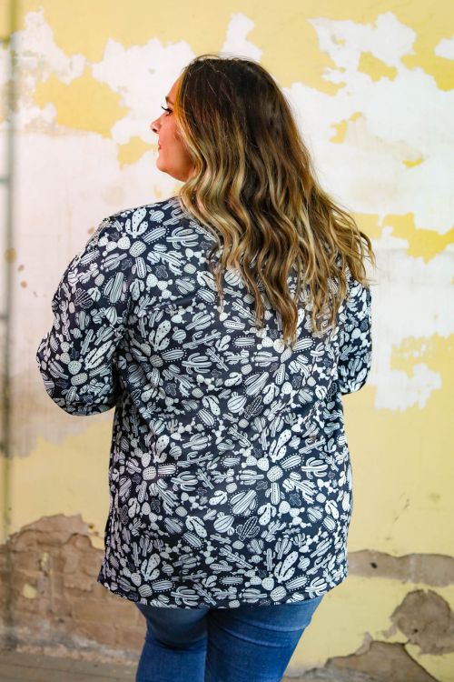 Rhinestone Fringe Ink Cacti Top