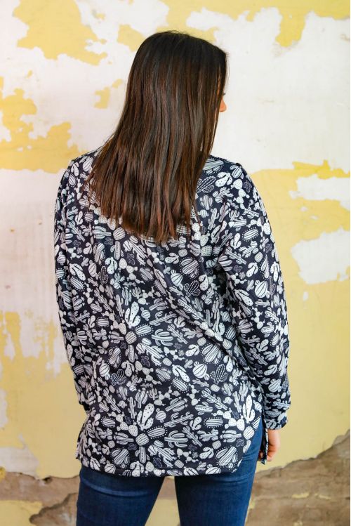 Rhinestone Fringe Ink Cacti Top