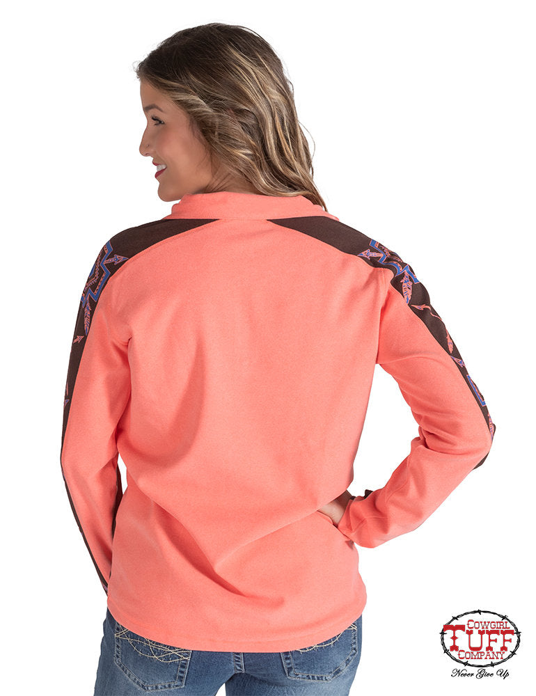 Cowgirl Tuff Crossed Arrow Coral Pullover
