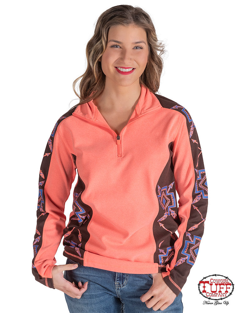 Cowgirl Tuff Crossed Arrow Coral Pullover