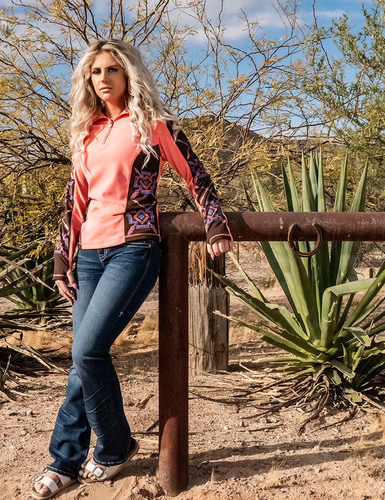 Cowgirl Tuff Crossed Arrow Coral Pullover