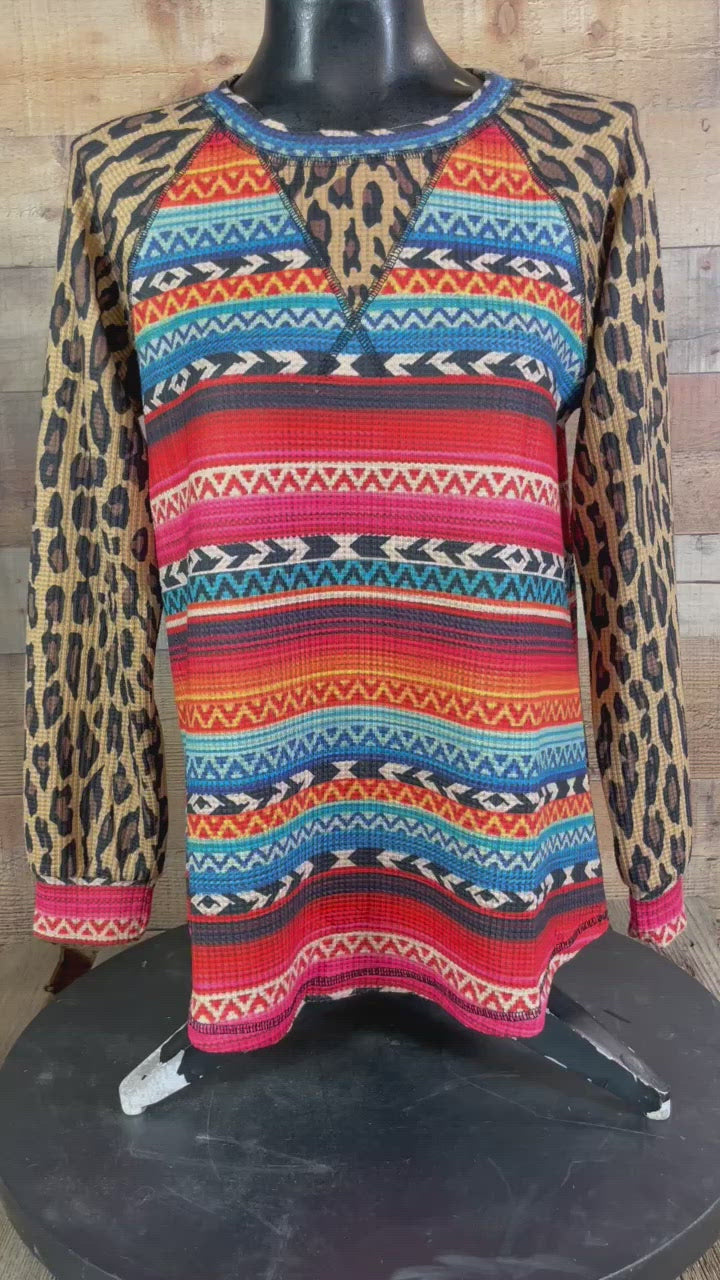 Serape Leopard Sleeve Thermal Top