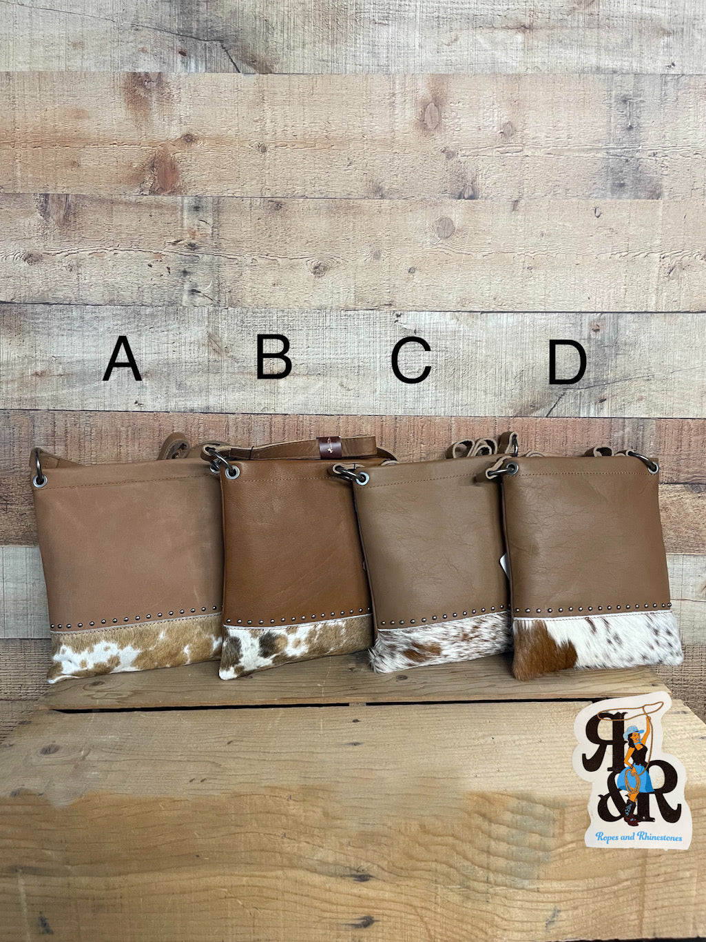 Cowhide Studded Crossbody Purse