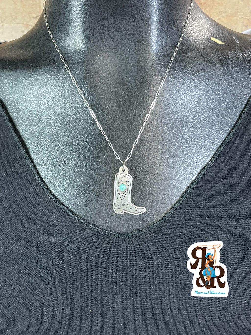 Cowboy Boot & Turquoise Necklace