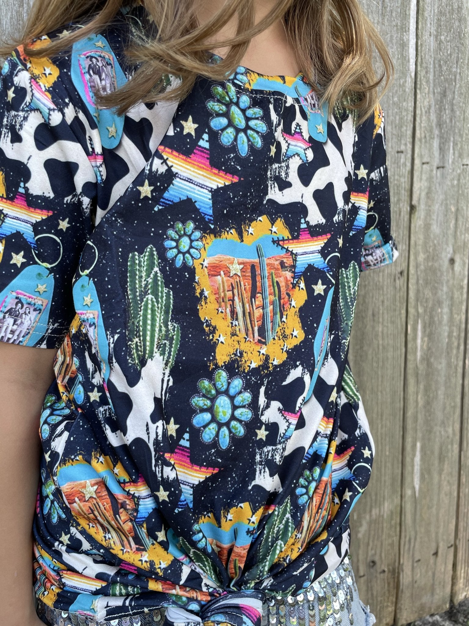 Cow Print Collage Kids Shirt Dress