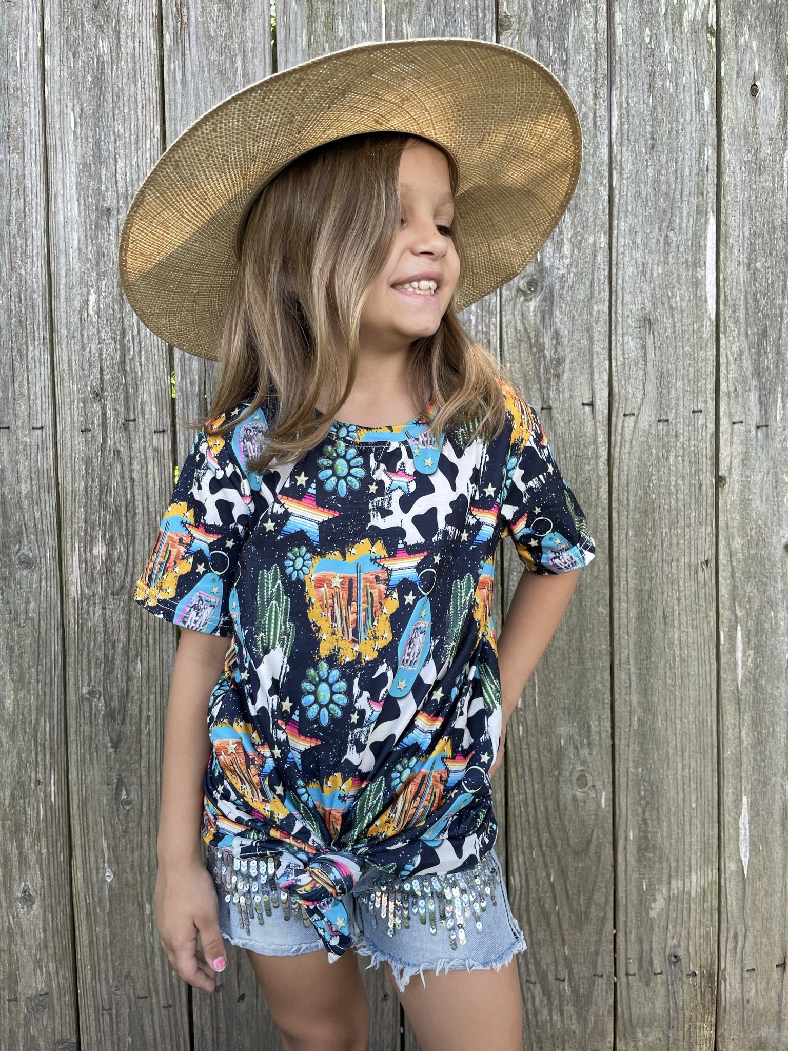 Cow Print Collage Kids Shirt Dress