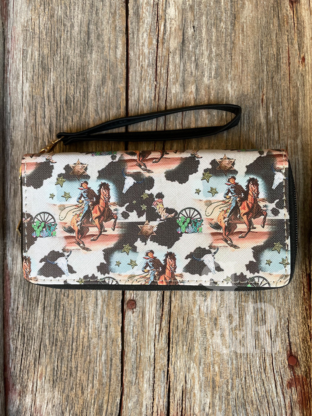 Cowhide Round Up Double Zip Wallet