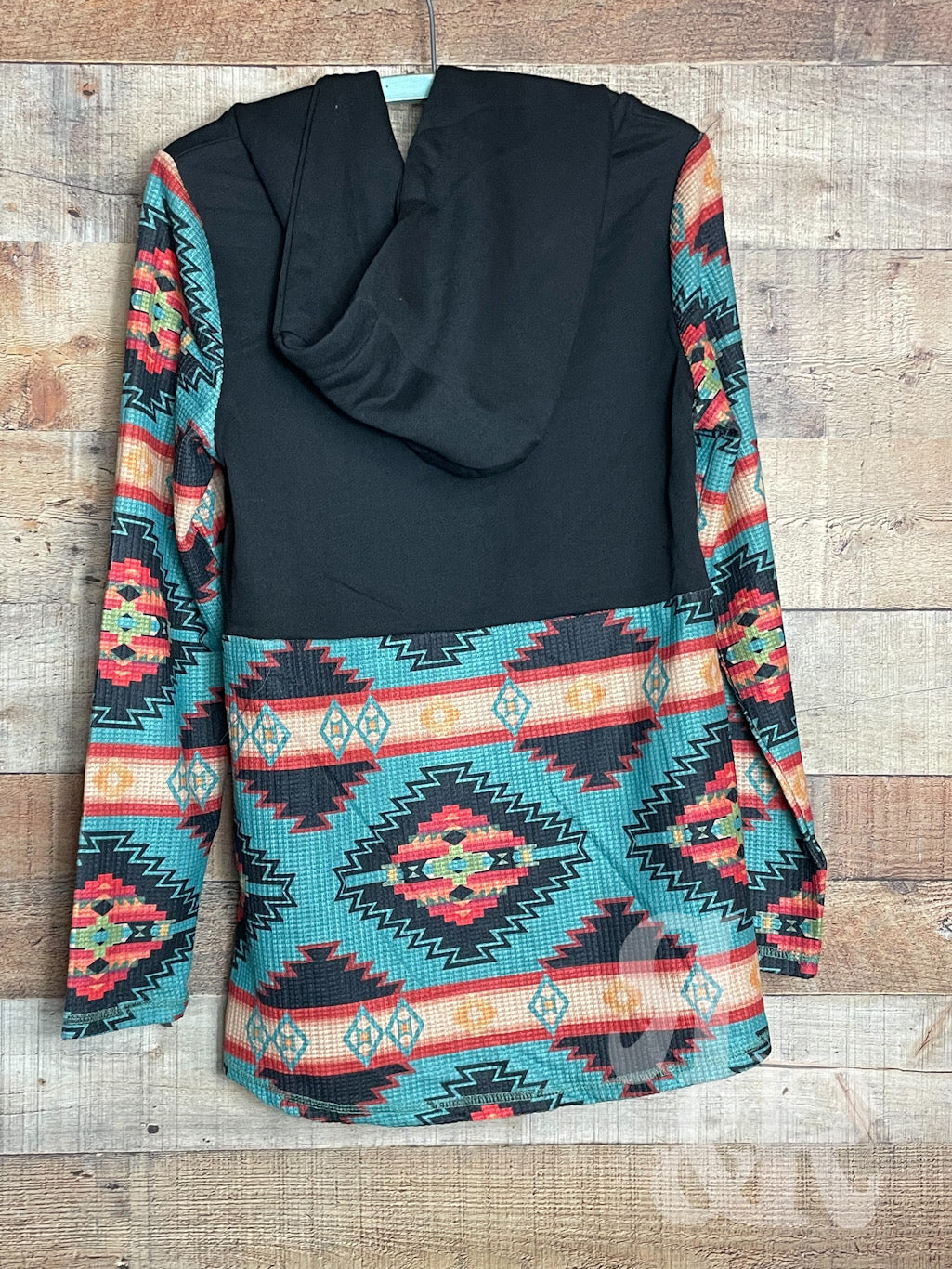 Black &amp; Turquoise Aztec Snap Front Hoodie