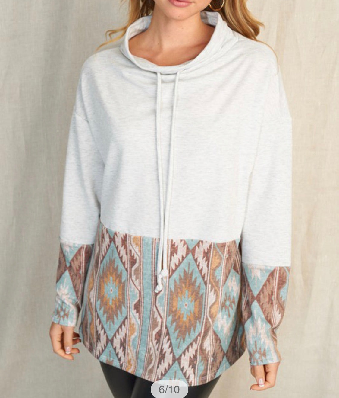 Blue Aztec Cowl Neck Top