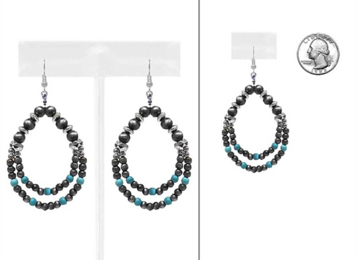 Double Hoop Stone & Western Pearl Earrings