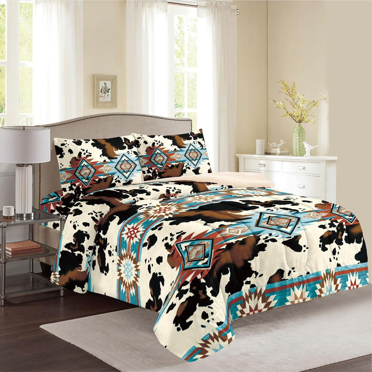 Western Print Sherpa Bedding Set