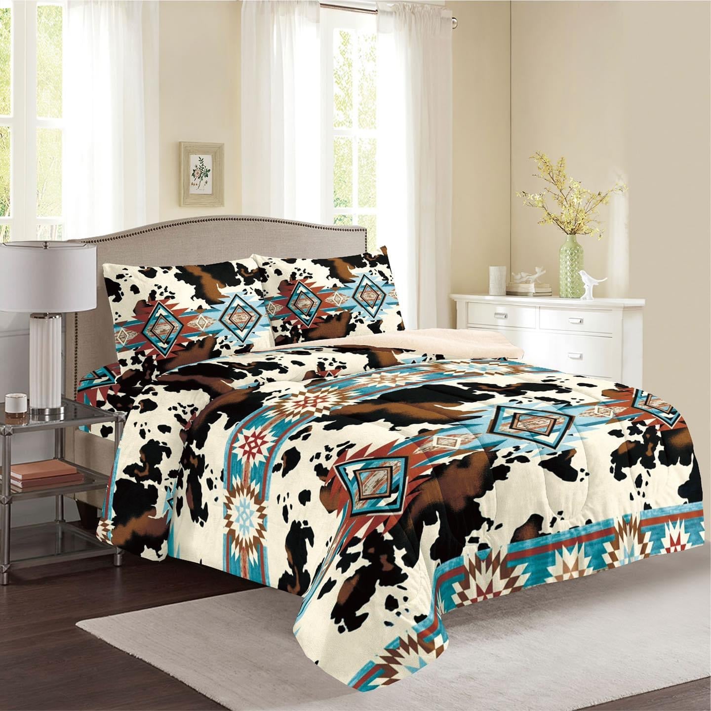 Western Print Sherpa Bedding Set