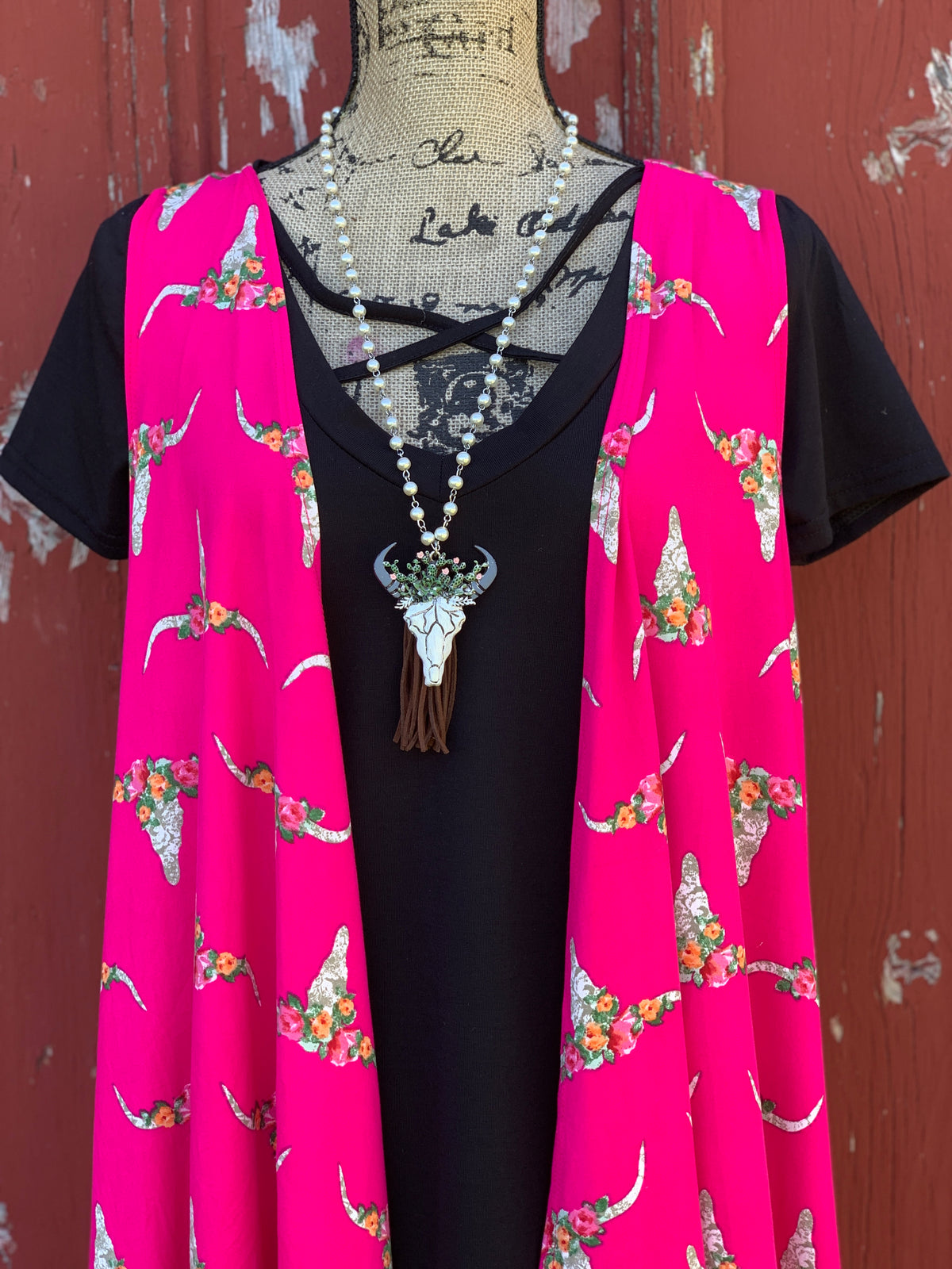 Cow Skull &amp; Flowers Pink Vest