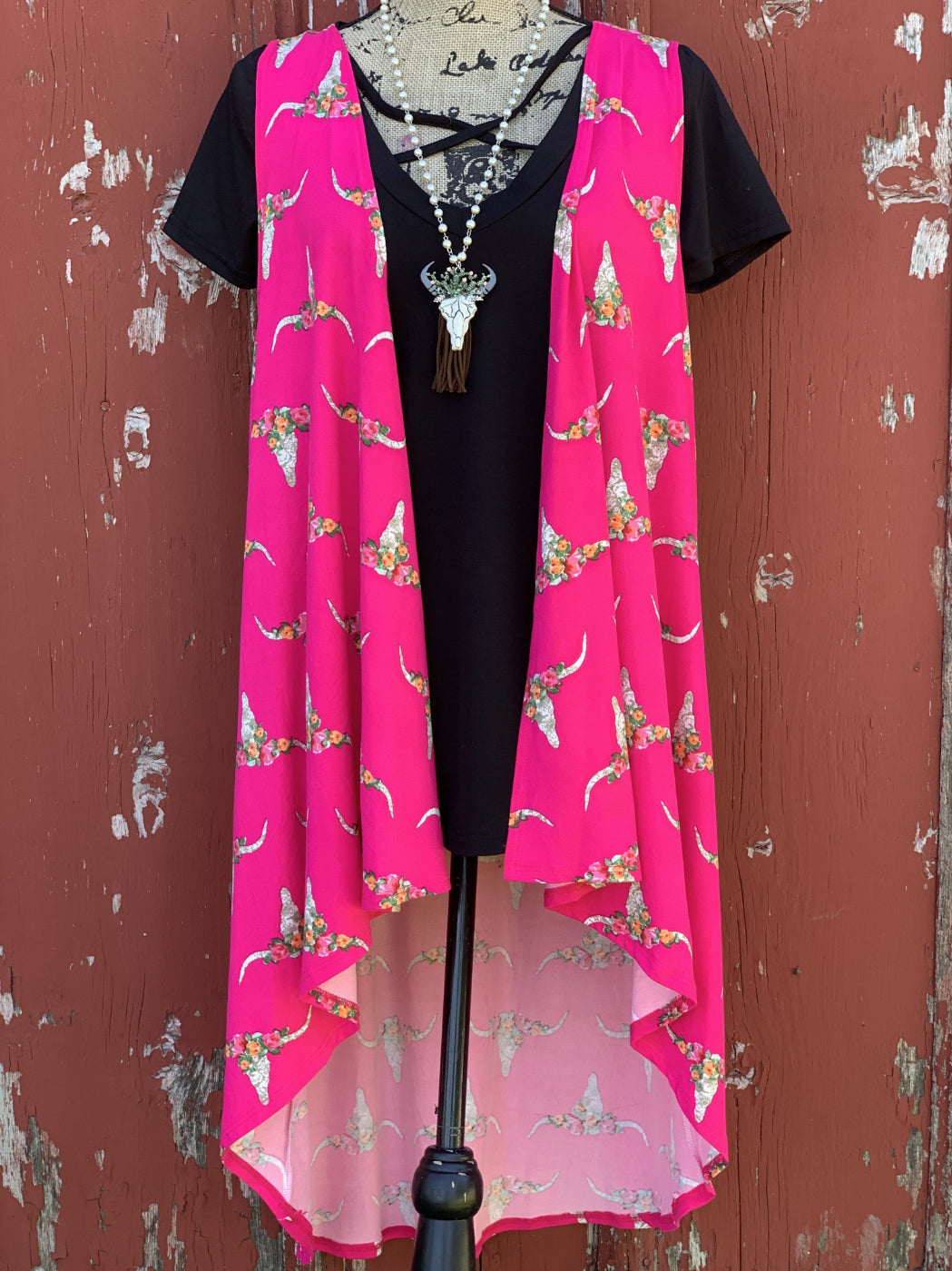 Cow Skull & Flowers Pink Vest