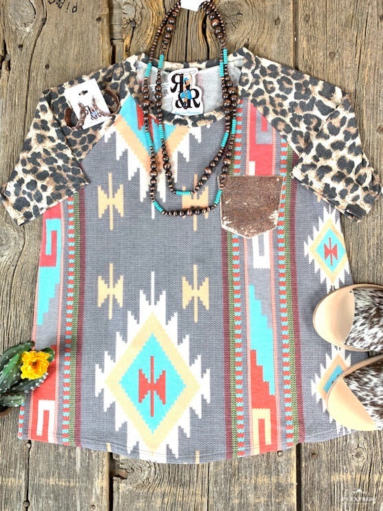 Aztec &amp; Leopard Sequin Pocket Tee