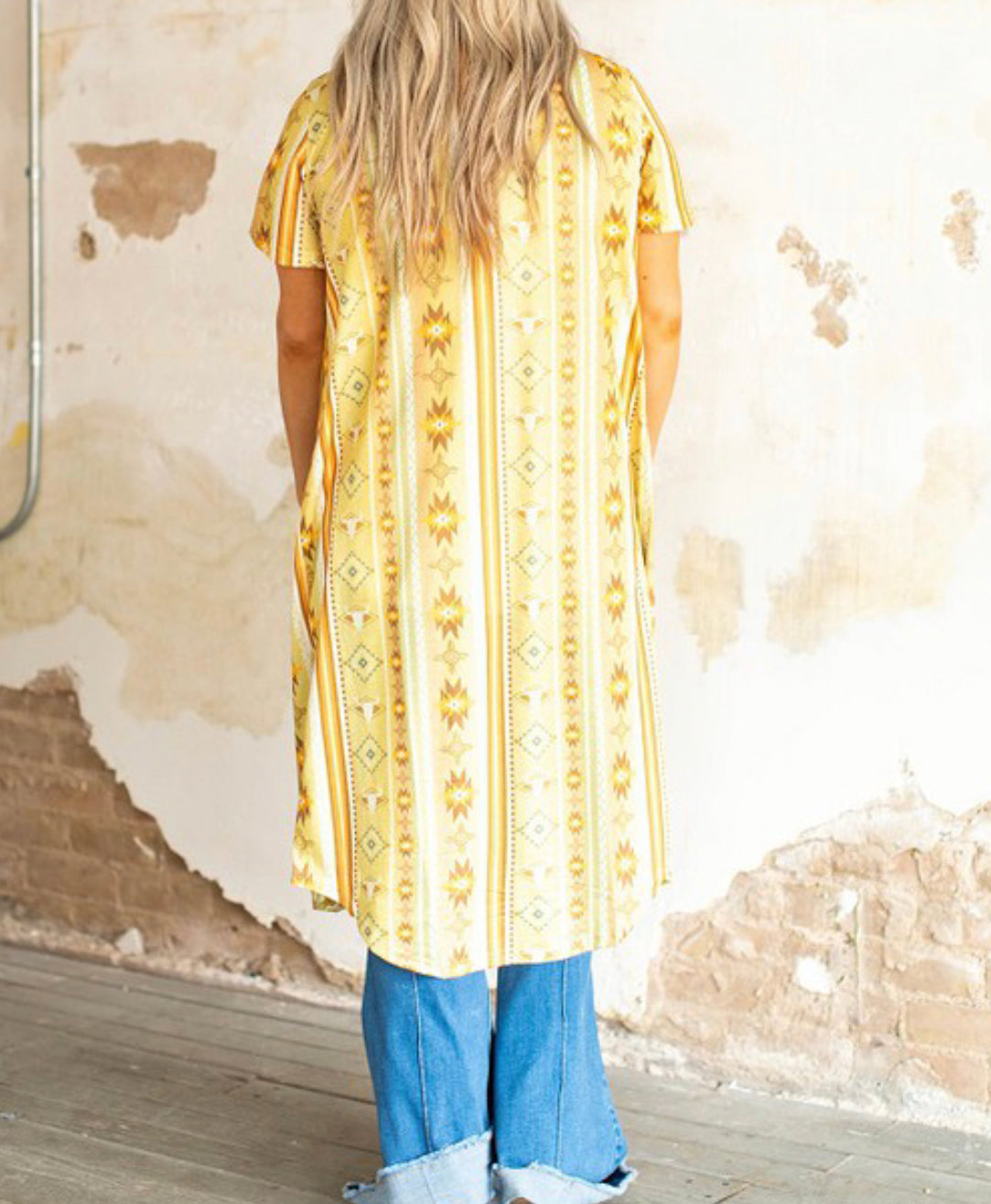Mustard Cow Skull Aztec Duster
