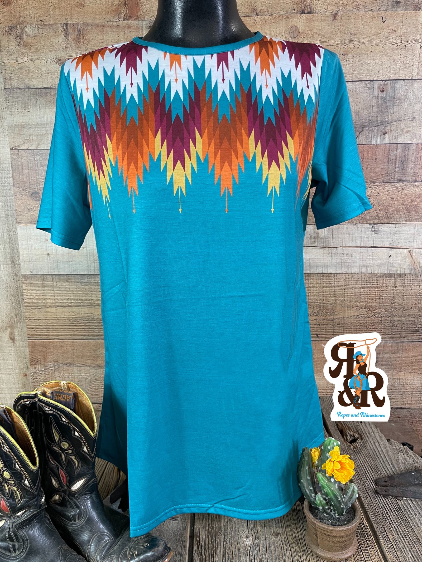 Turquoise Aztec Arrow Top