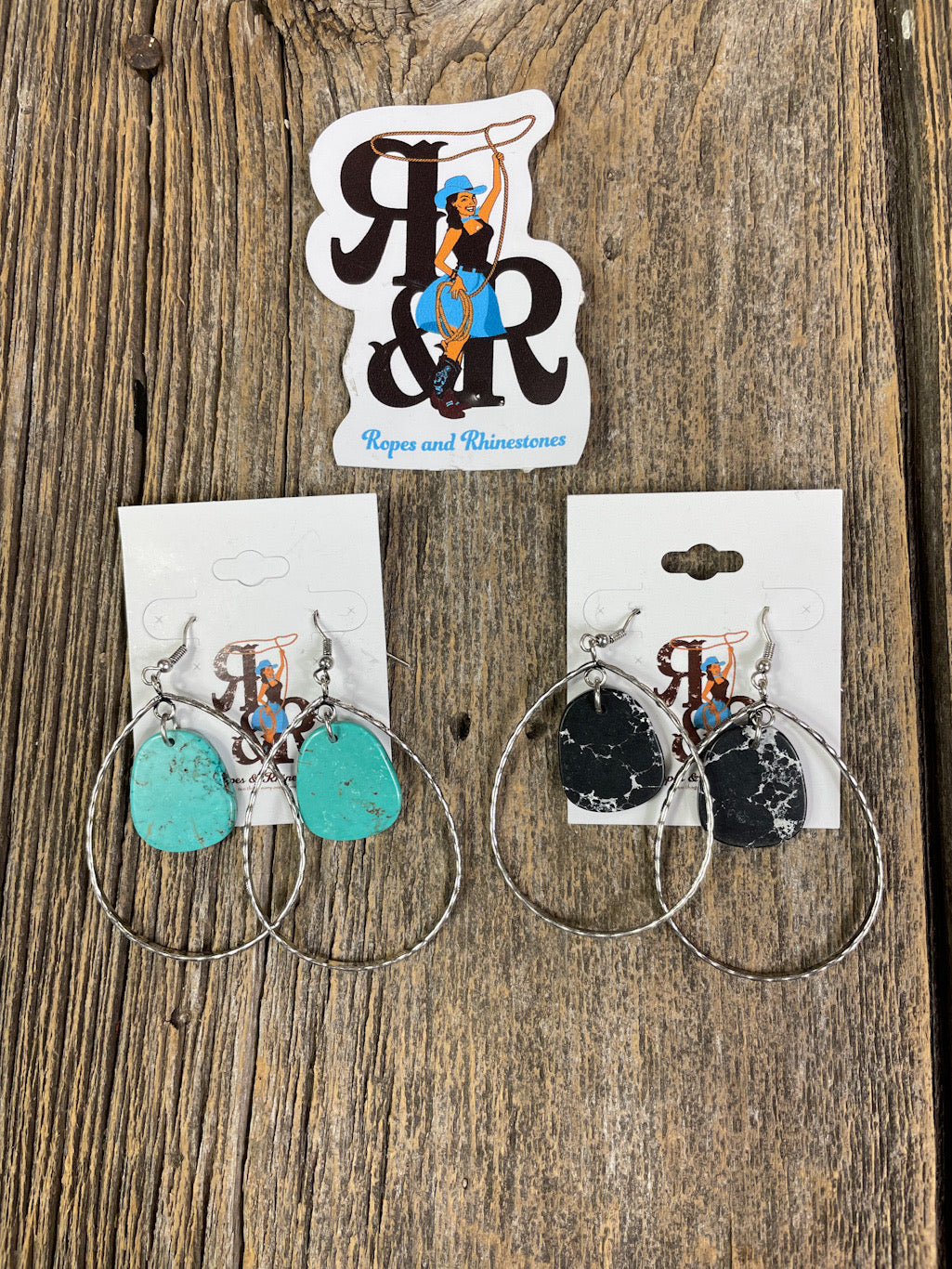Flat Stone Hoop Earrings