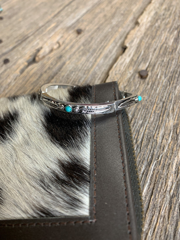 Feather Bracelet with Single Turquoise Stone