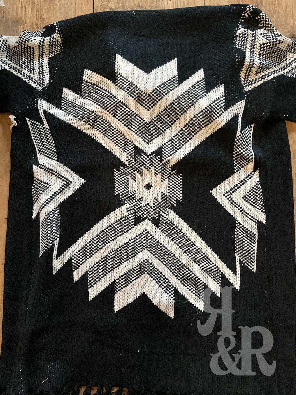 Black & White Fringe Aztec Cardigan Sweater