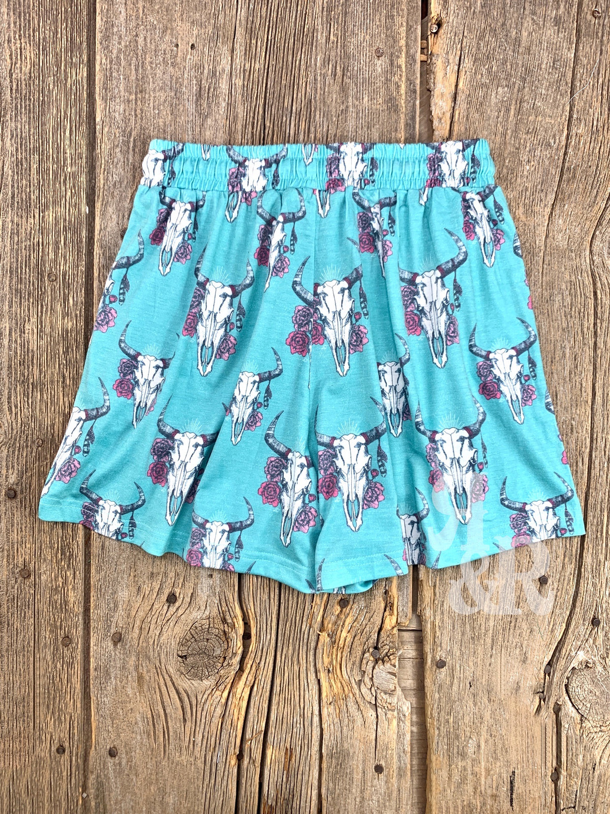 Cow Skull Turquoise Shorts