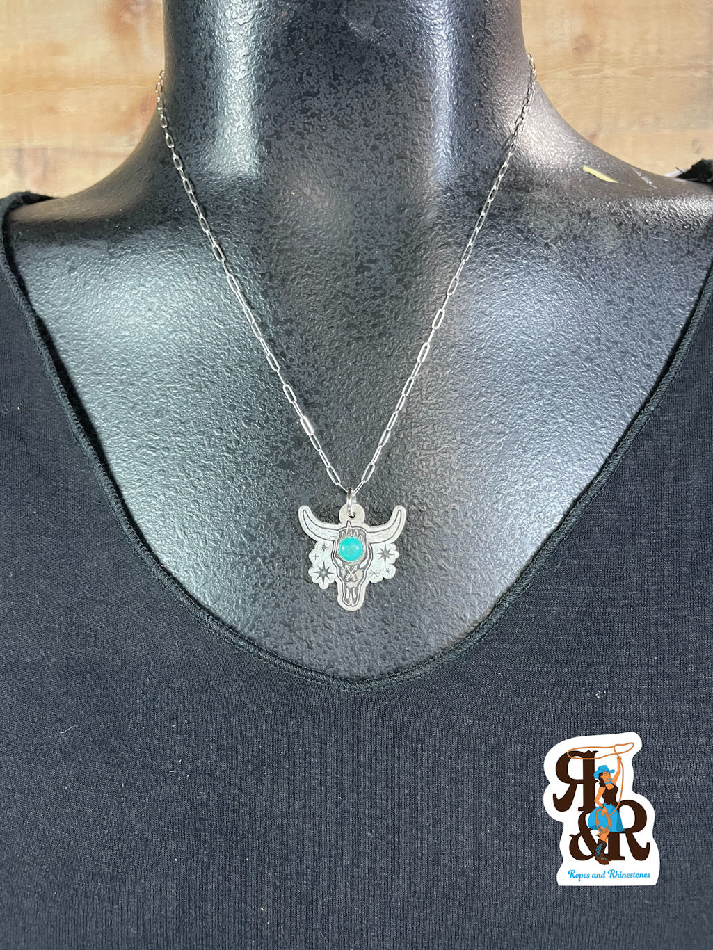 Cow Skull &amp; Turquoise Necklace