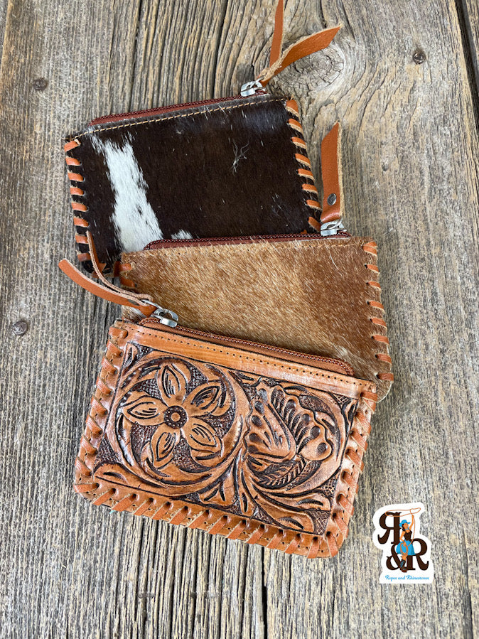 Cowhide &amp; Tooled Leather Pouch