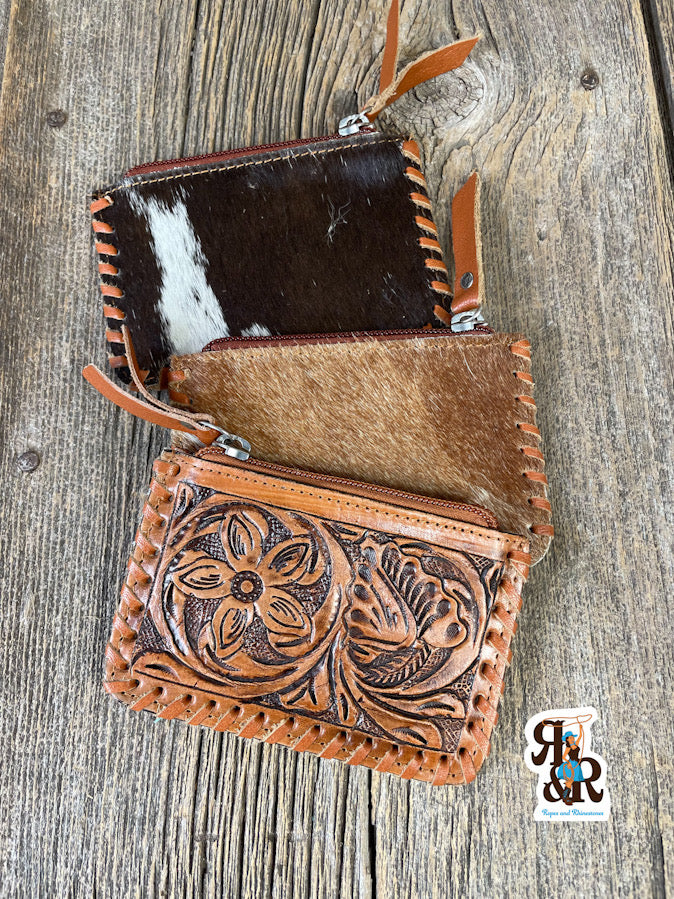 Cowhide & Tooled Leather Pouch