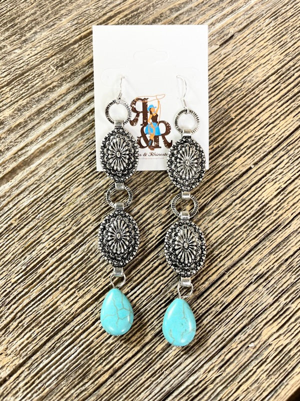 Western Double Concho Turquoise Earrings