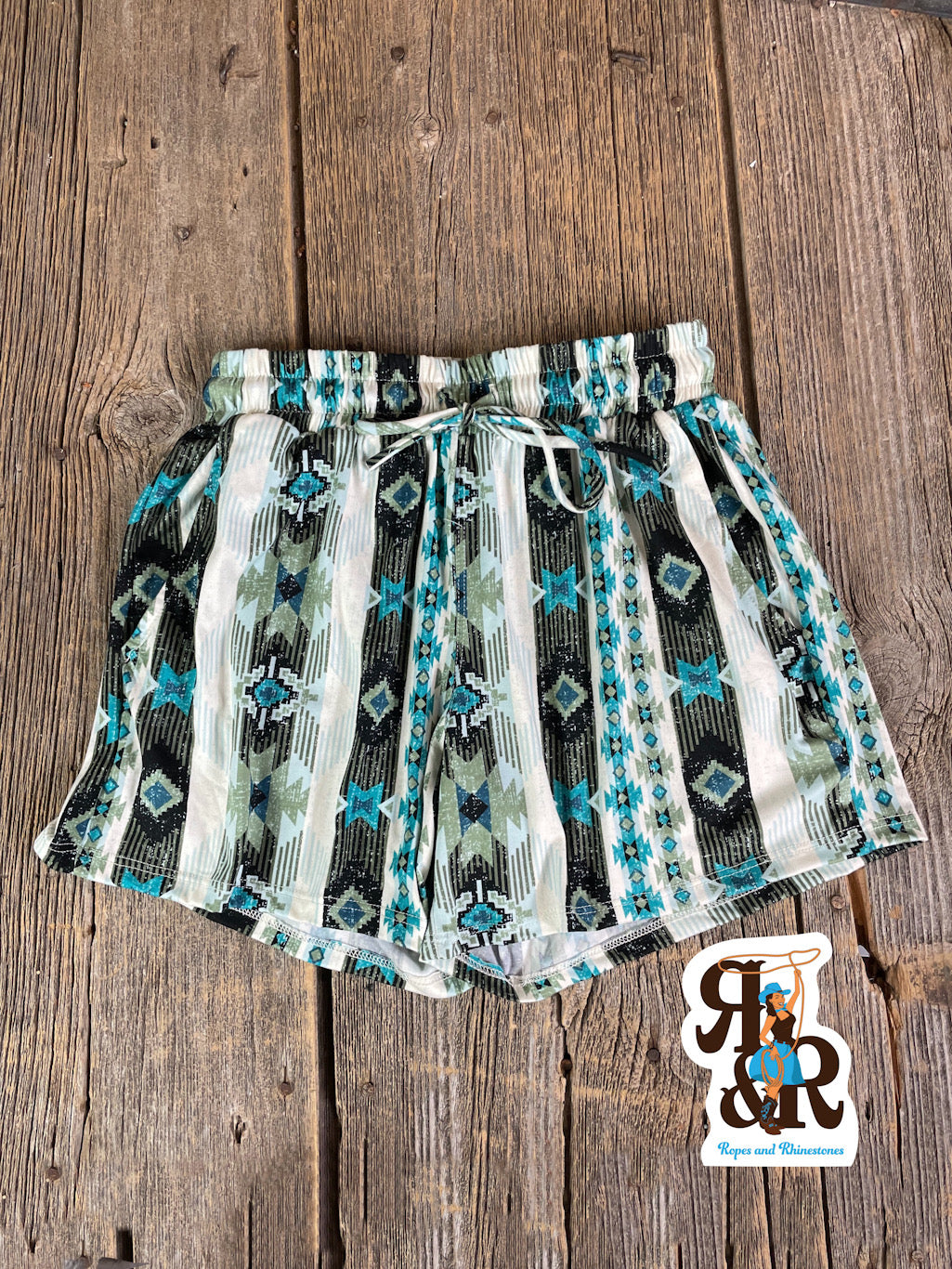 Turquoise Aztec Shorts