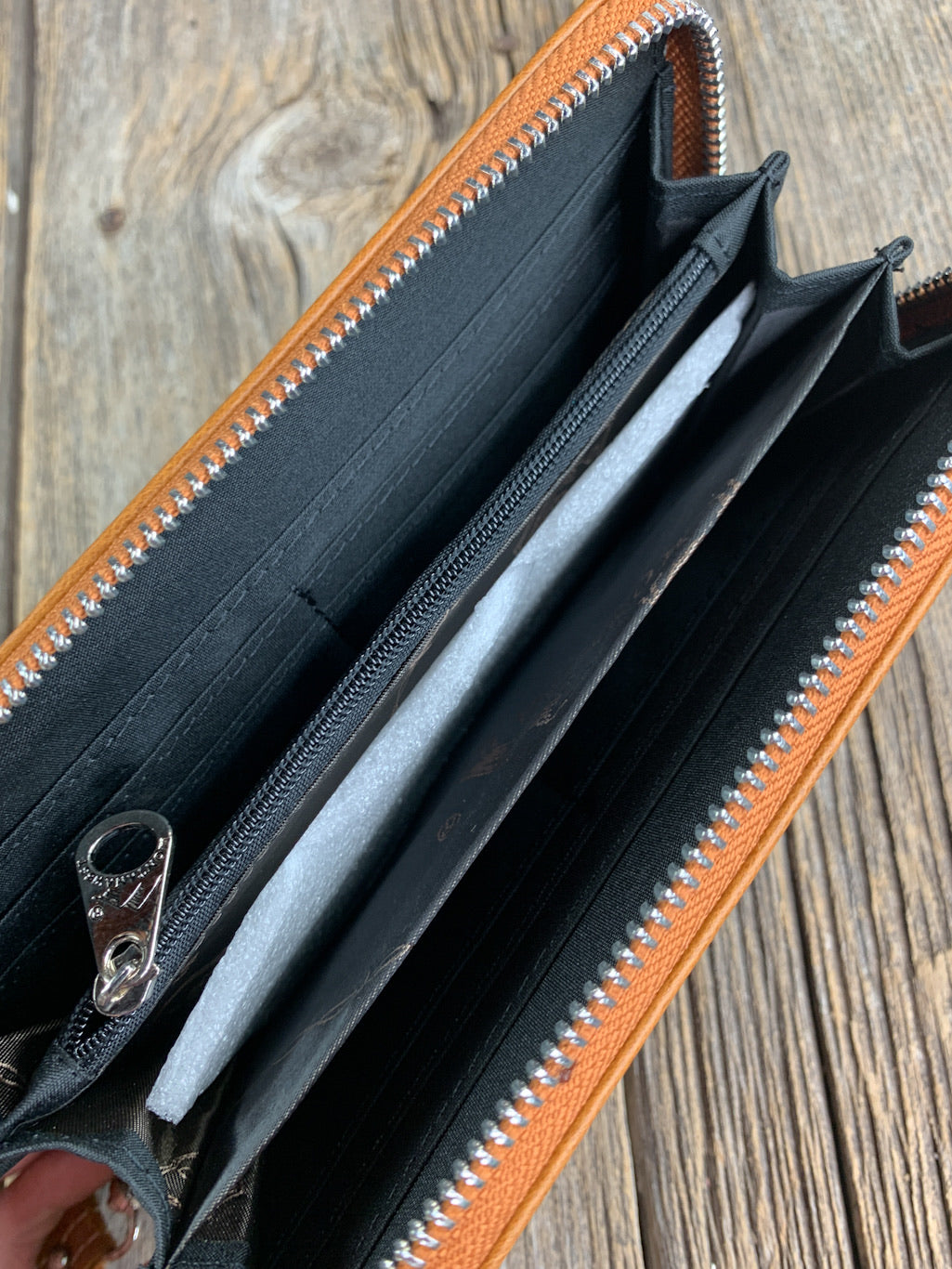 Tooled Leather Studded Wristlet/Wallet