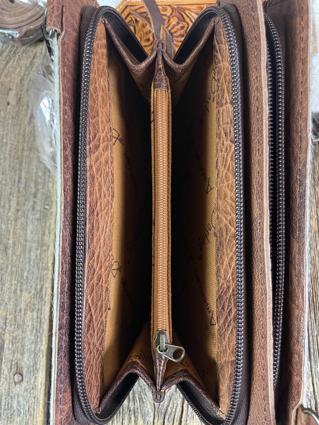 Cowhide Double Zip Crossbody Wallet