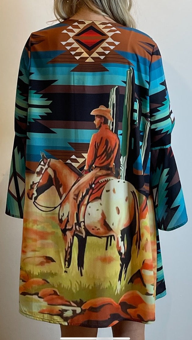 Blue Aztec Cowboy Kimono