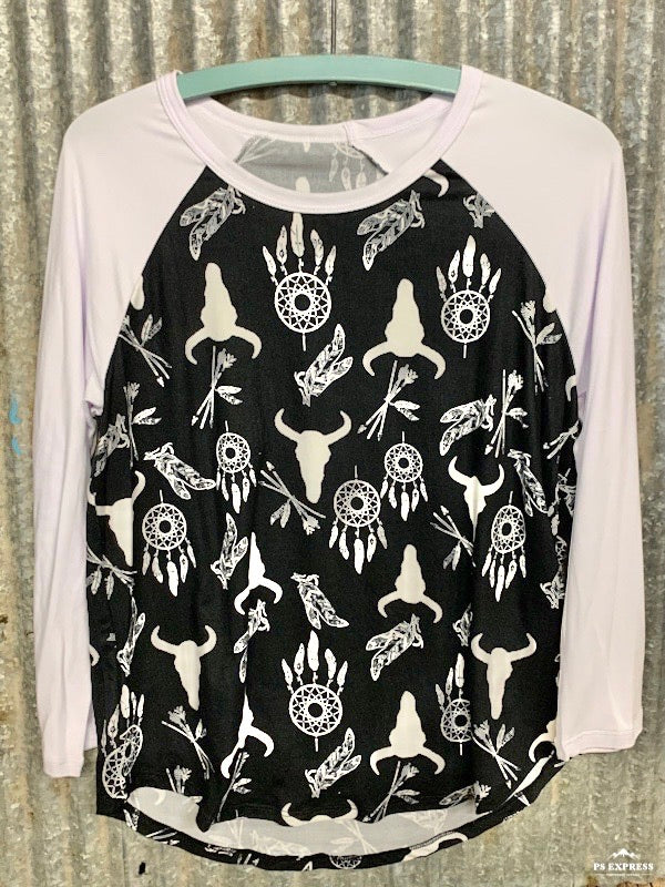Cow Skull &amp; Dream Catcher Baseball Shirt