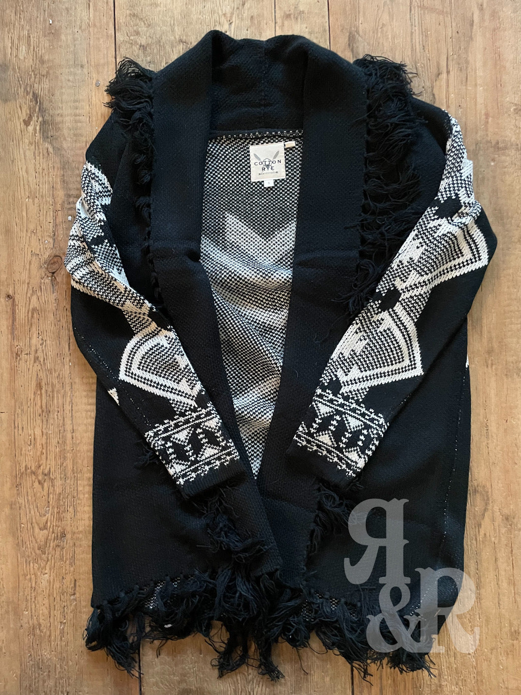 Black & White Fringe Aztec Cardigan Sweater