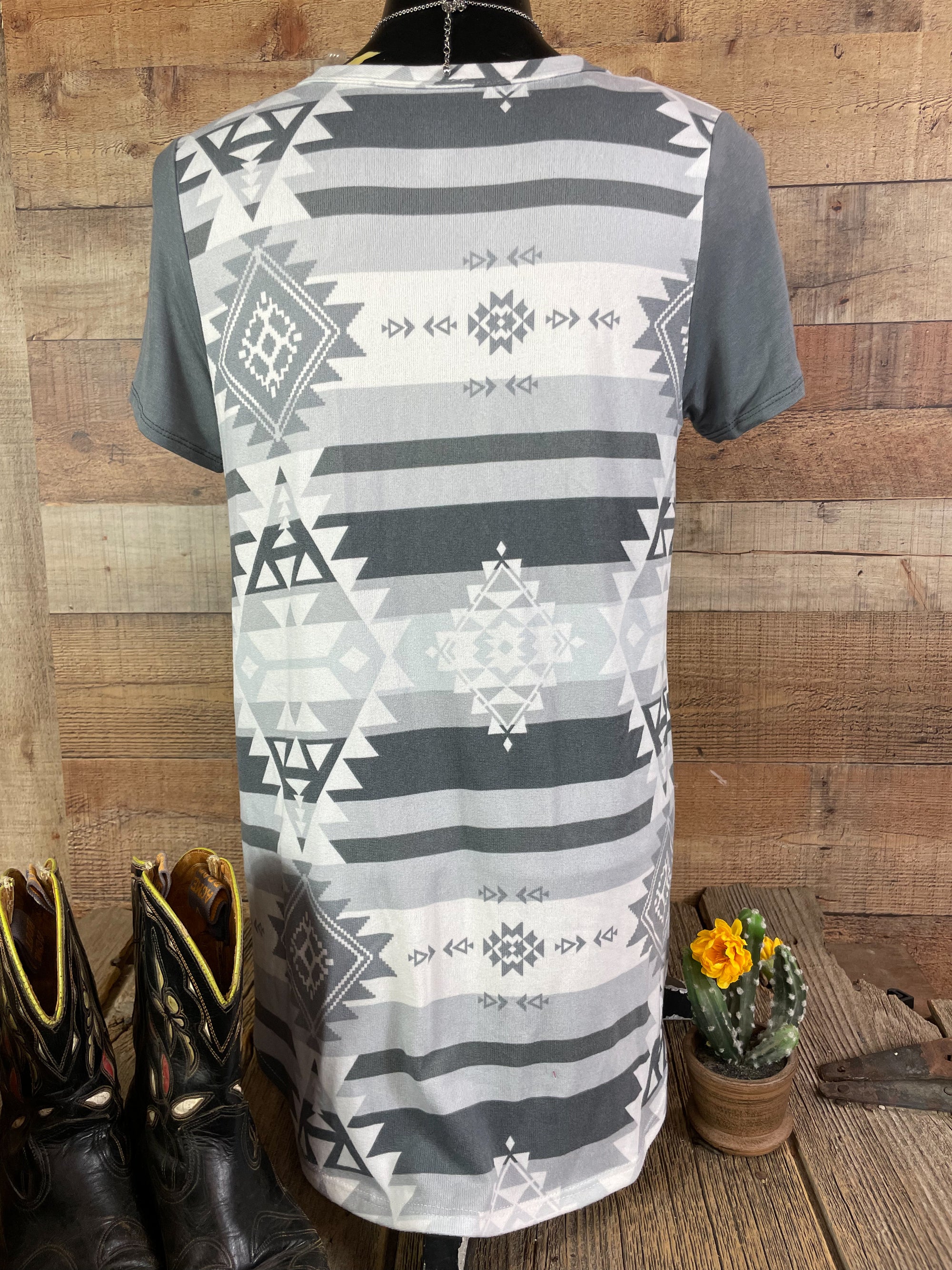 Charcoal/White Aztec Short Sleeve Top