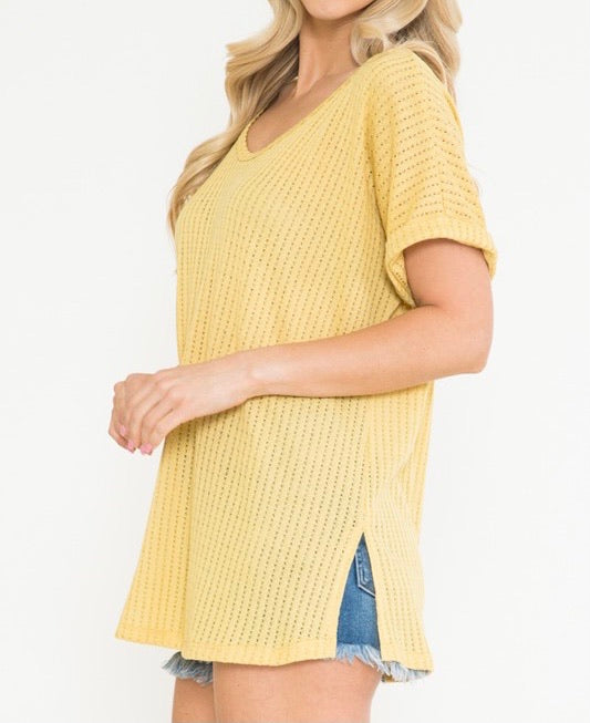 Mustard Loose Weave Top