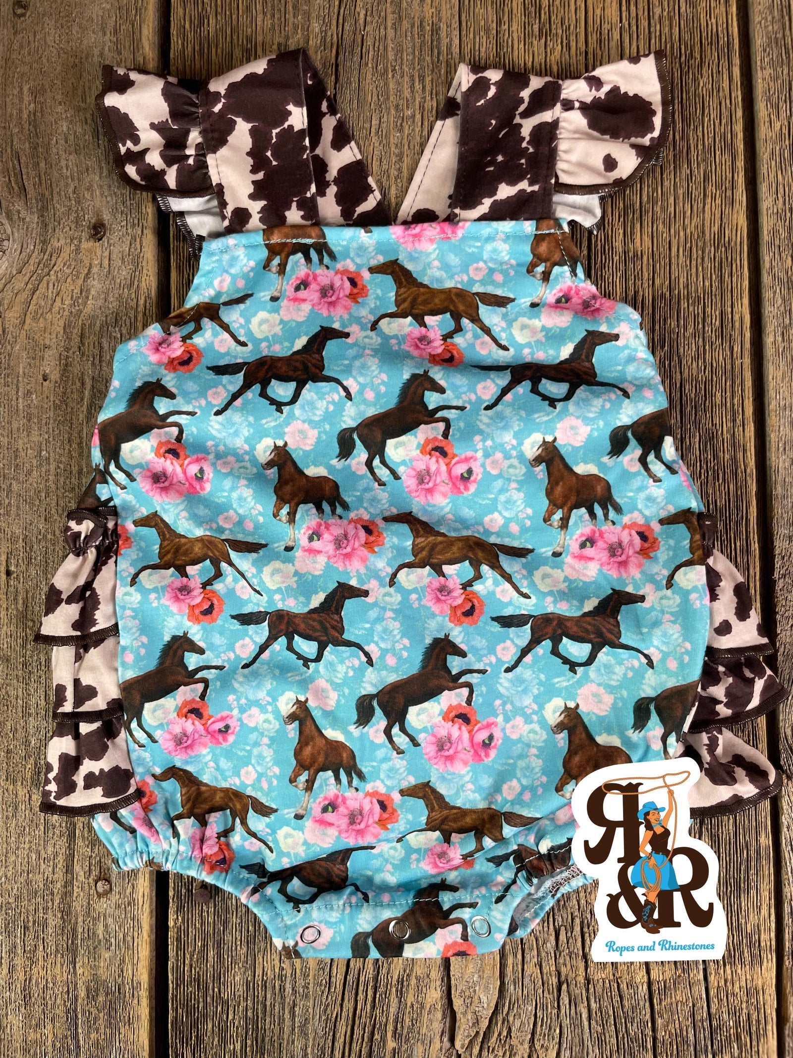 Horse, Cow Print & Floral Kids Romper