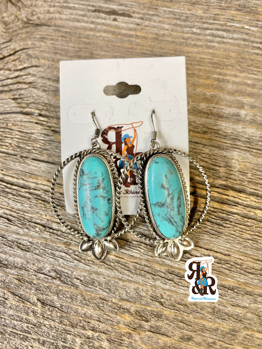 Turquoise Oval Flat Hoop Earrings