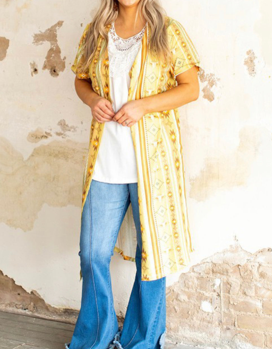 Mustard Cow Skull Aztec Duster