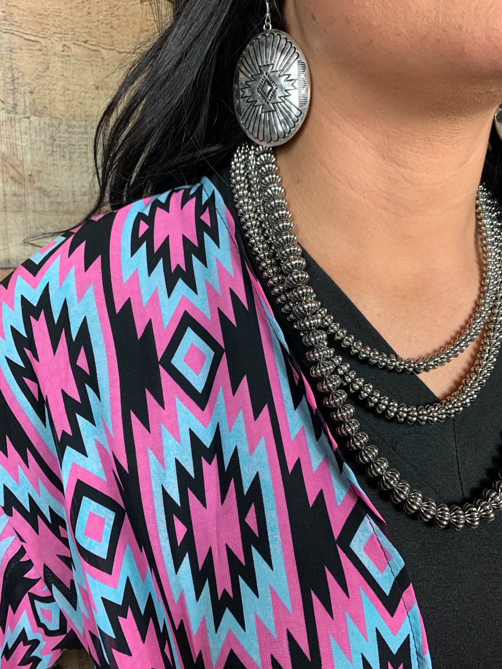 L&B Pink & Black Aztec Kimono - Ropes and Rhinestones