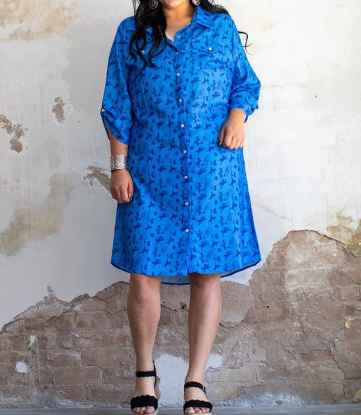 Blue desert oversized collared shirt dress