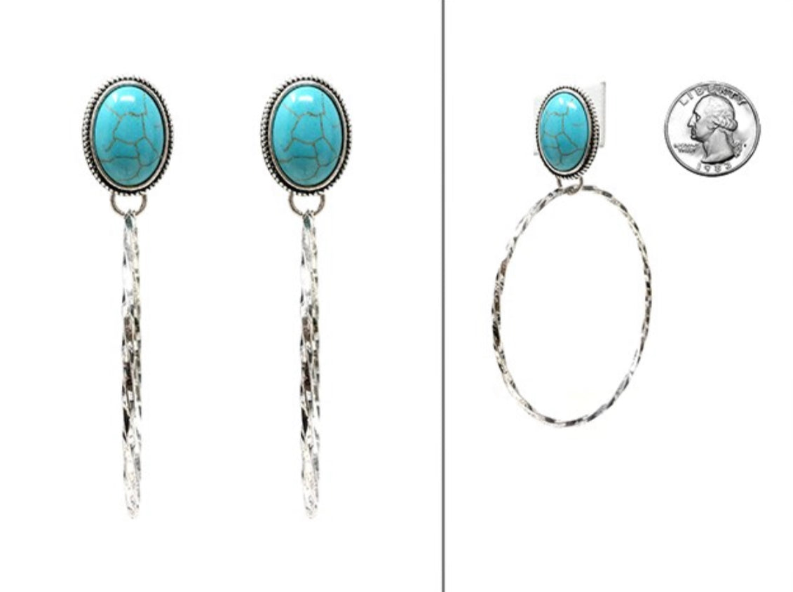 Turquoise Large Swinging Hoop Earrings