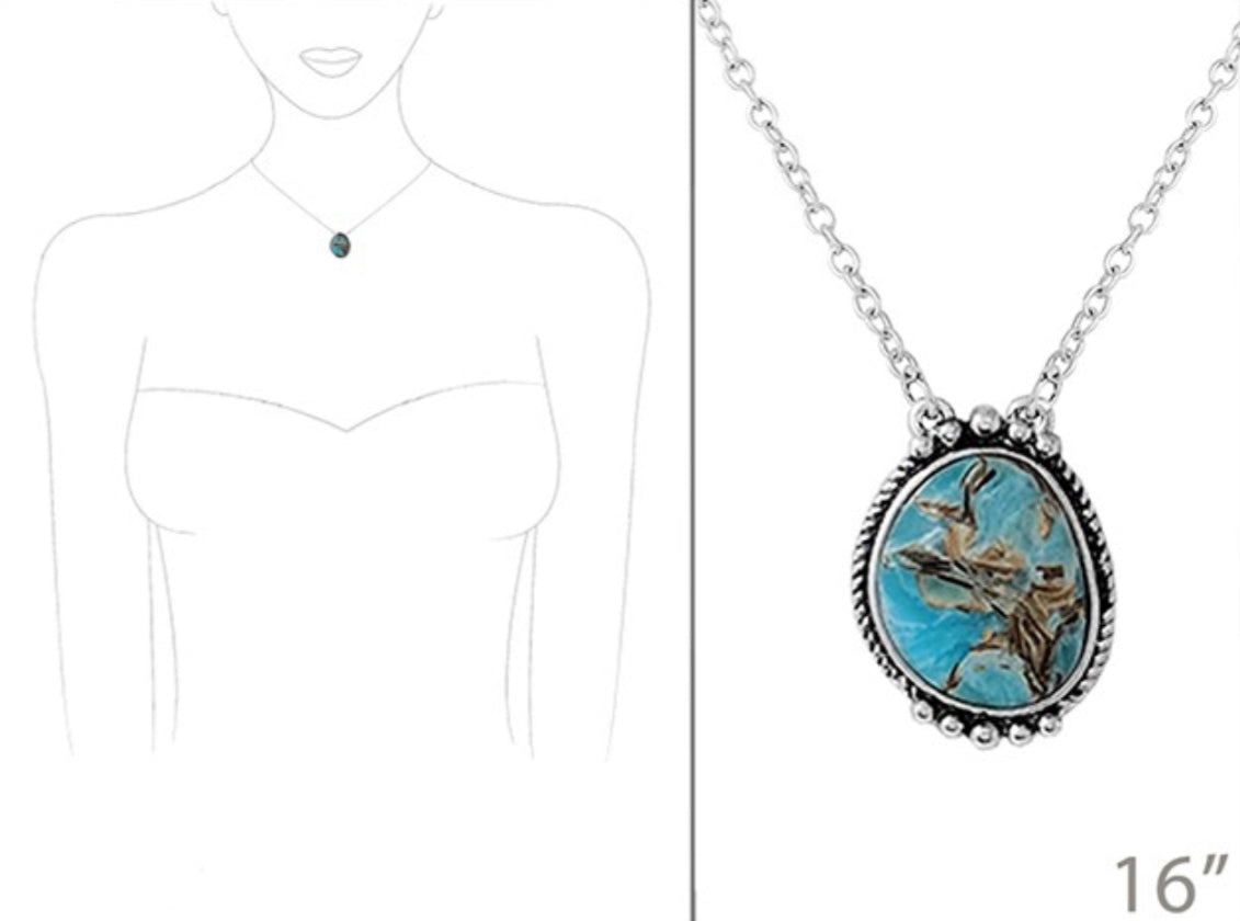Turquoise Oval Stone Chain Necklace